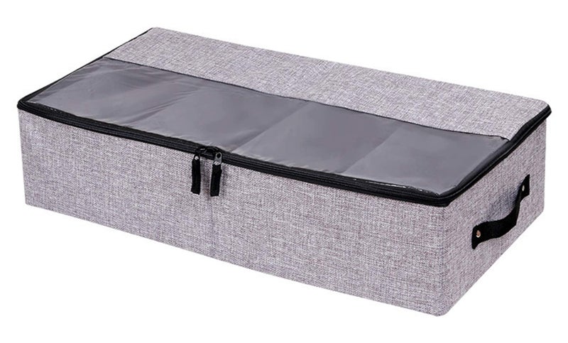AARAINBOW Foldable Under Bed Clothes Organizer with Lid, Underbed Storage Container with Adjustable Dividers, Clear Window, Gray - Image 1